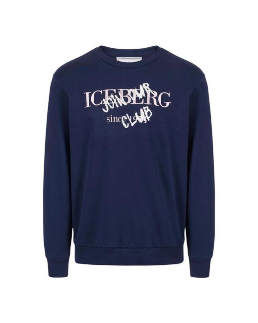 Iceberg Hoodies & Sweatvesten ,Blauw ,Katoen Slim Fit Sweatshirt Met Ronde Hals in het Blue voor heren