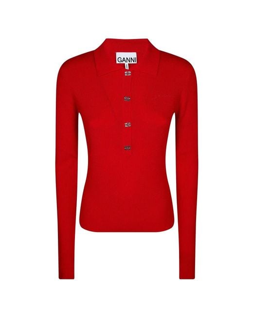 Ganni Red Polo Shirts