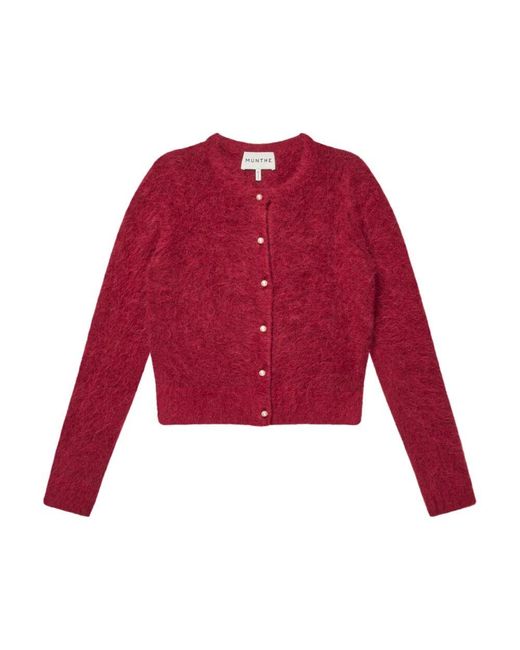 Munthe Red Eleganter Bordeaux Cardigan Mit Perlknöpfen
