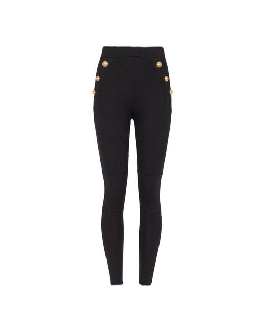 Balmain Black Cotton Blend Buttoned Leggings