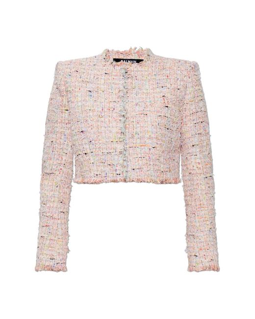 Balmain Cropped Tweed Jasje in het Pink