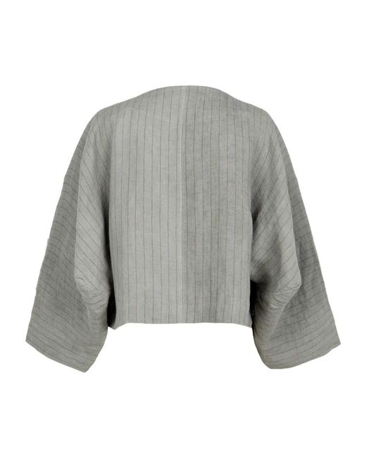 Cortana Jassen ,Blauw ,Linnen Loupe, Hemelsblauwe Gestreepte Linnen Jas in het Gray