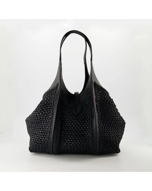 Tod's Black Zeitlose t raffia tote tasche