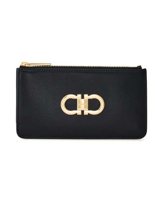 Ferragamo Accessoires ,Zwart ,Leer Zwarte Leren Portemonnee Met Gancini-Plaat in het Black