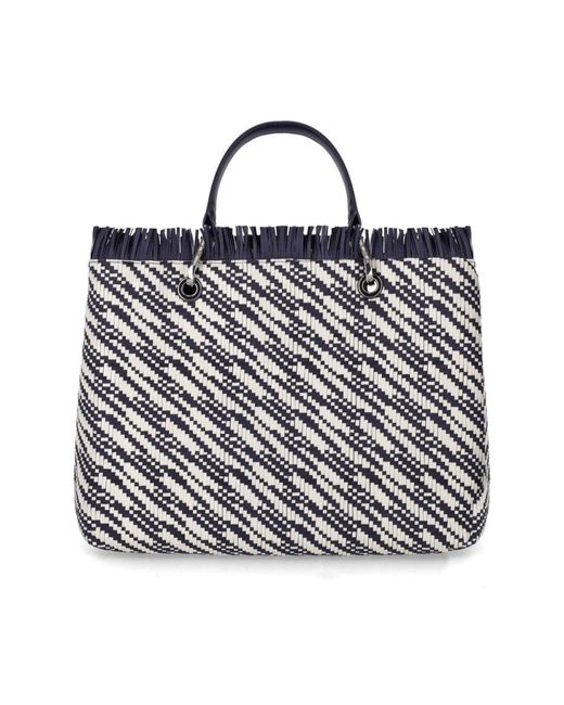 Emporio Armani Blue Blau-Weiße Gewebte Einkaufstasche