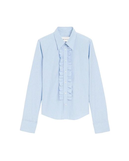 AMI Overhemden ,Blauw ,Gestreepte Blouse Met Ruches in het Blue