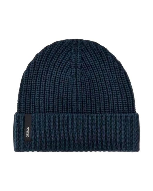Guess Accessoires ,Blauw ,Wol Patch Logo Beanie in het Blue