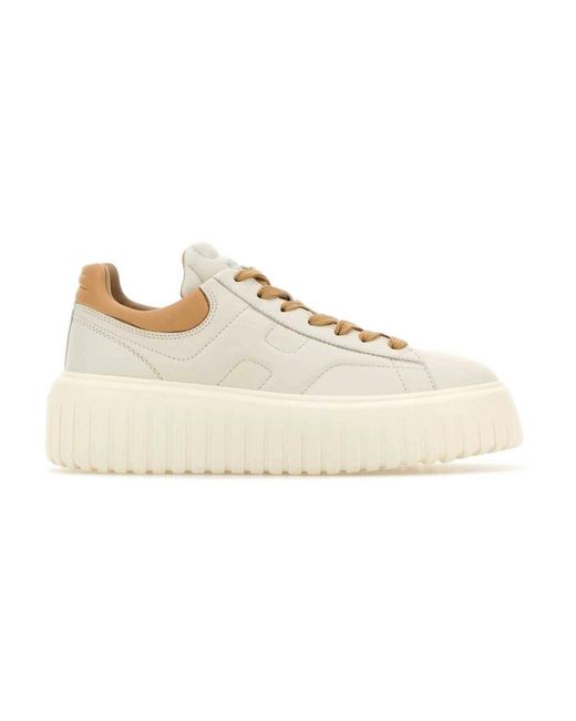 Hogan Natural Weiße leder streifen plateau sneakers