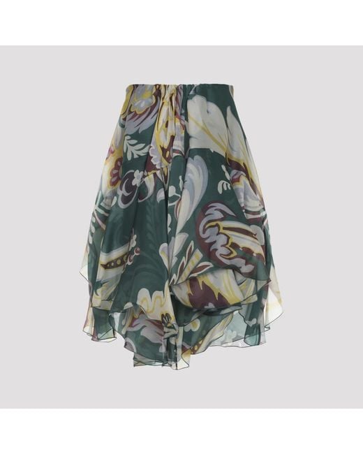 Etro Gray Blumenmuster Seiden Mini Rock