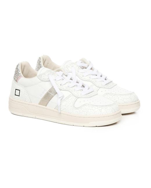 Date Schoenen ,Wit ,Katoen Witte Platinum Sneakers Met Glitterdetail in het White