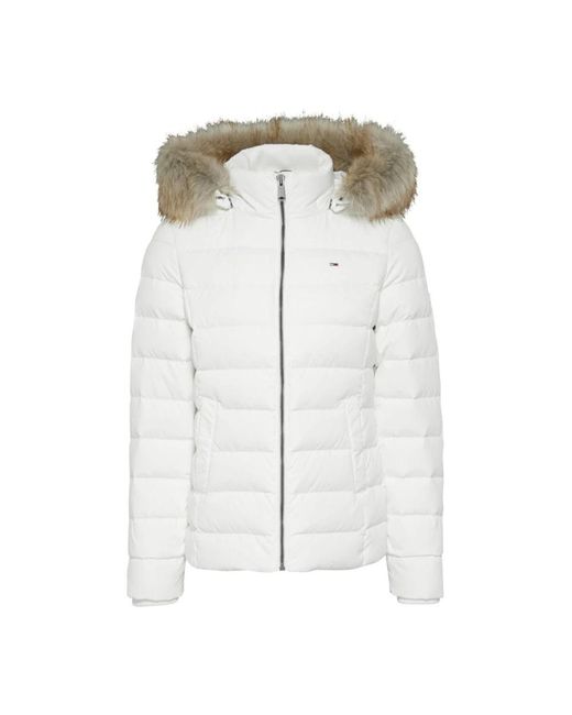 Tommy Hilfiger Jassen ,Wit ,Polyester Witte Fashion Logo Parka Met Capuchon in het White