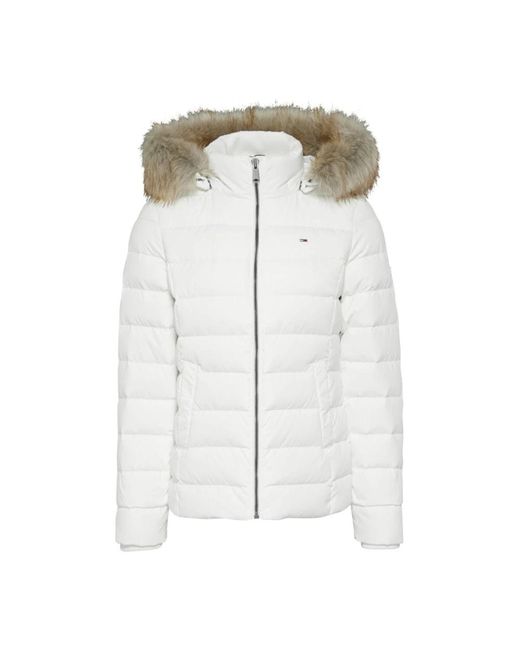 Tommy Hilfiger Jassen ,Wit ,Polyester Witte Fashion Logo Parka Met Capuchon in het White