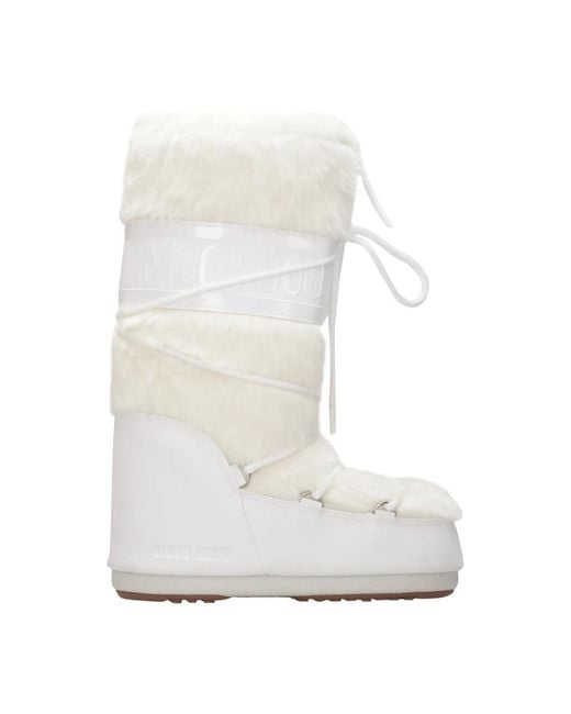 Moon Boot White Faux Fur Icon Boots