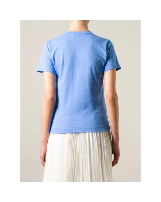 COMME DES GARÇONS PLAY Blue Blaues baumwoll t-shirt mit kleiner schwarzer herzstickerei