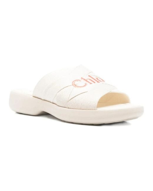 Chloé White Poolette Slides