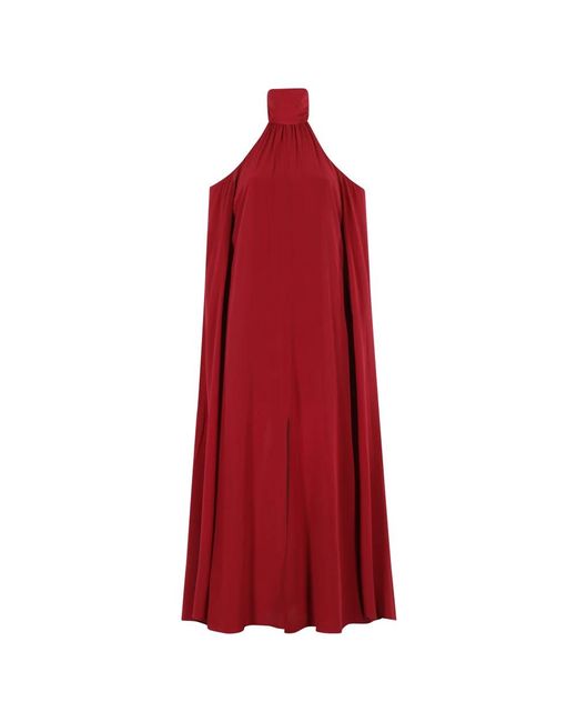 Erika Cavallini Semi Couture Red Rubin Lang Kleid Mit Hohem Kragen