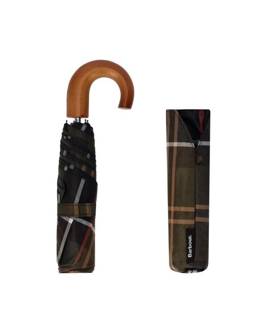 Barbour Accessoires ,Blauw ,Nylon Tartan Mini Paraplu Met Houten Handvat in het Black
