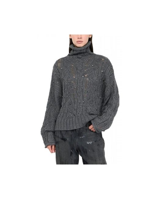 Liu Jo Truien & Vesten ,Grijs ,Wol Polo-Neck Met Edelstenen in het Gray