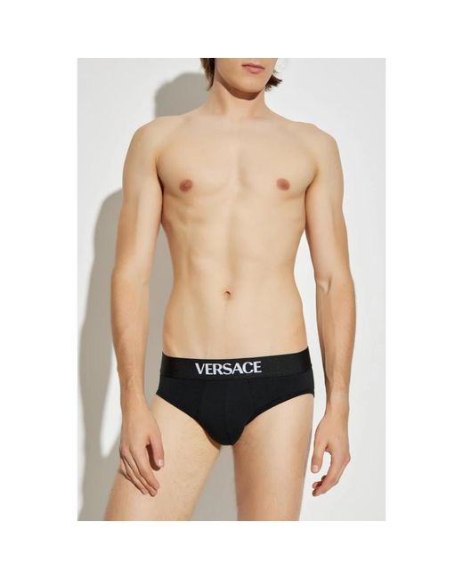 Versace Ondergoed ,Veelkleurig ,Katoen 2-Pack Katoenen Slips Met Logo in het Black voor heren