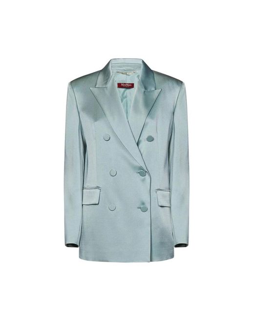 Max Mara Jassen ,Blauw ,Aqua Groen Dubbel-Borst Jas Met Zakken in het Blue