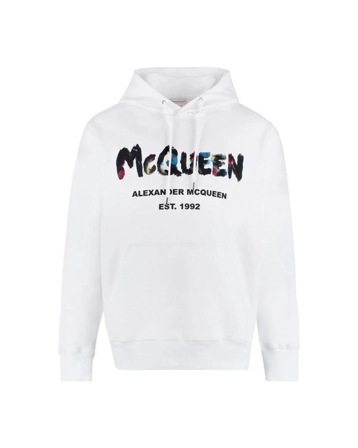 Alexander McQueen Logo baumwoll kapuzenpullover in White für Herren