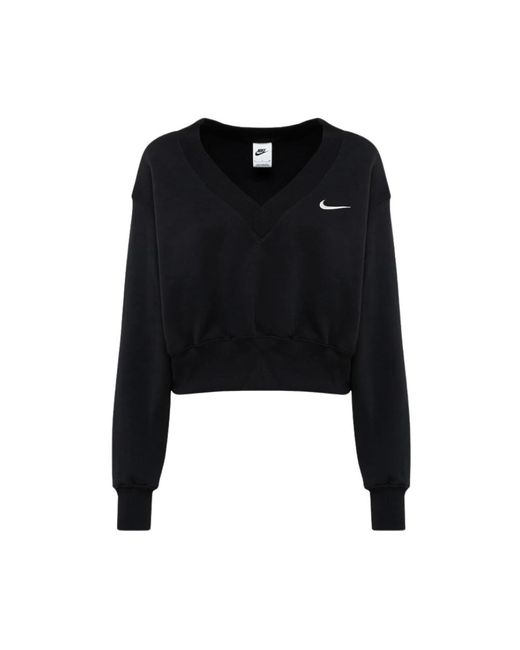 Felpa crop v-neck con ricamo logo di Nike in Black