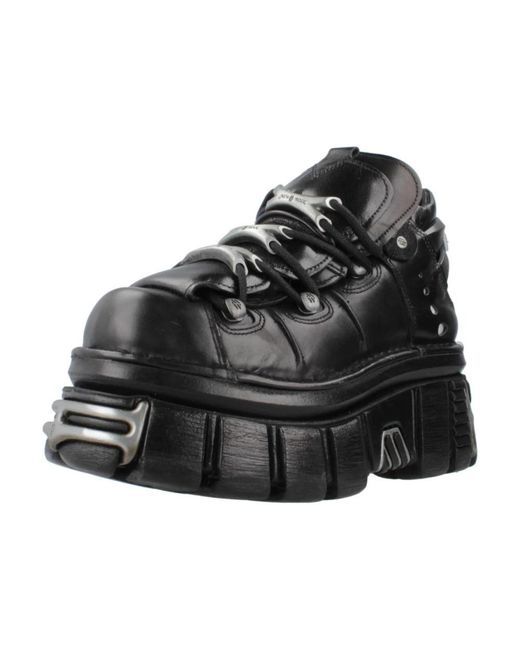 New Rock Black Lace-Up Boots