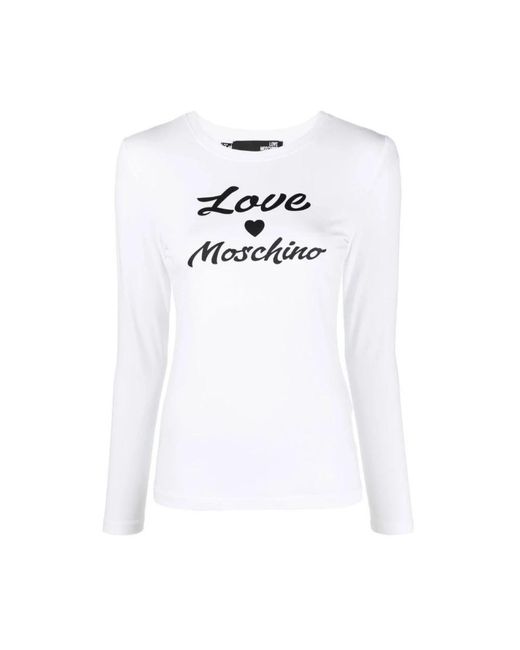 T-shirt a maniche lunghe in cotone con stampa logo di Love Moschino in White