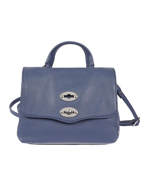 Zanellato Blue Schwarze Leder Umhängetasche Mit Twist-Lock-Verschluss