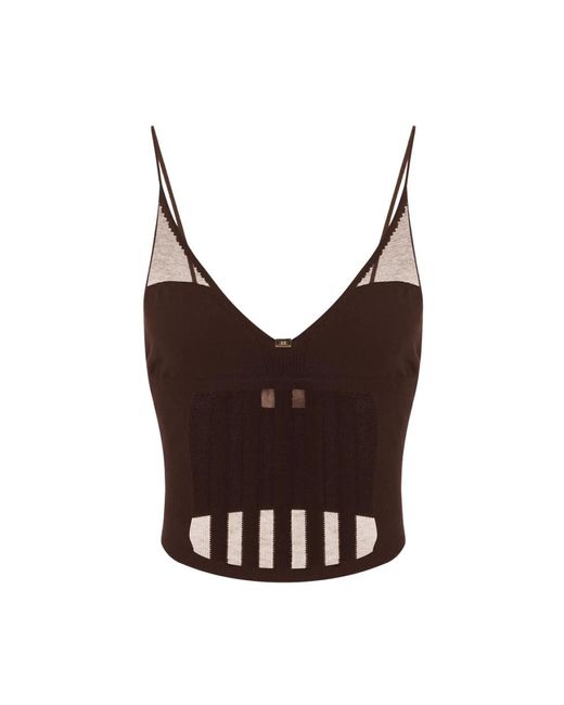 Elisabetta Franchi Brown Braunes Top Mit Goldenem Metalldetail