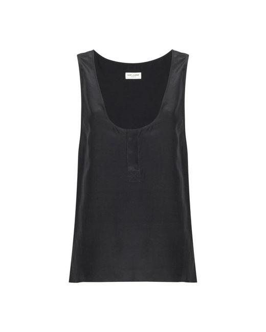 Saint Laurent Overhemden ,Grijs ,Mouwtjesloze Top Met Ronde Hals in het Black