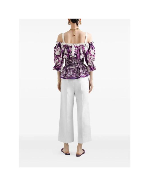 Dolce & Gabbana Paarse Ruffle Shirt Met Striksluiting in het Purple