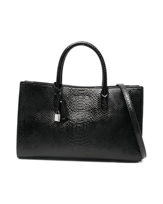 Michael Kors Black Schwarze Leder Shopper Tasche