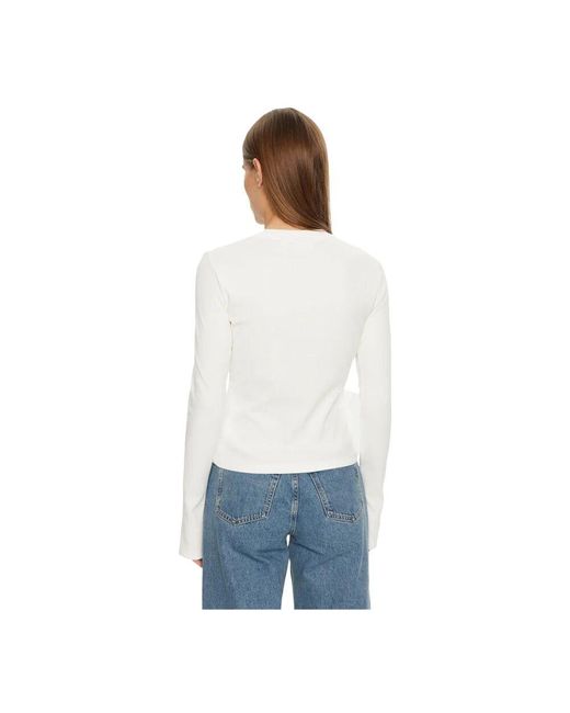 Calvin Klein White Weiße Strickware Langarm Rundhals