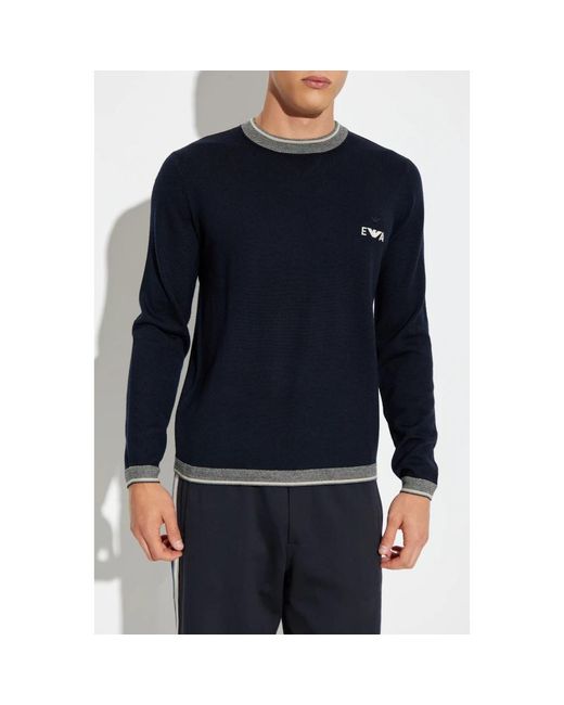 Emporio Armani Blue Round-Neck Knitwear for men