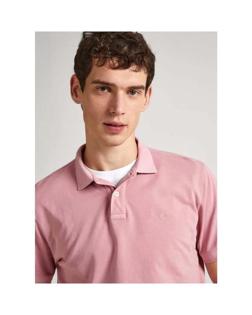Pepe Jeans Baumwoll piqué kurzarm polo shirt in Pink für Herren