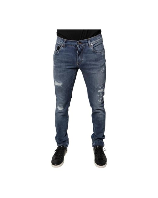 Dolce & Gabbana Blaue skinny denim jeans mit reißverschluss in Blue für Herren