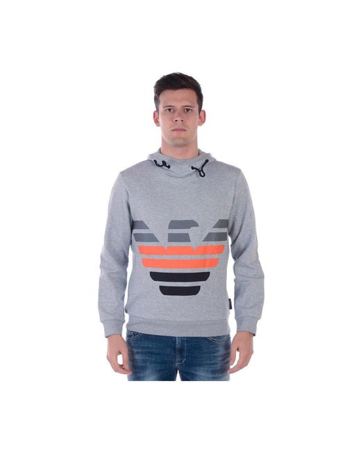 Emporio Armani Gray Long-Sleeved Hooded Sweater for men