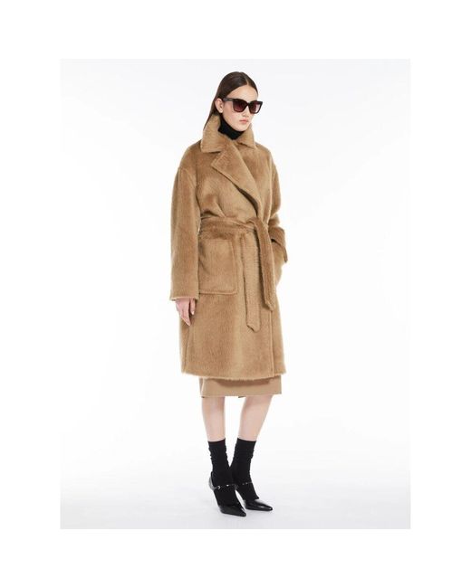 Max Mara Natural Midi Doppelreiher Alpakamantel Mit Langem Haar