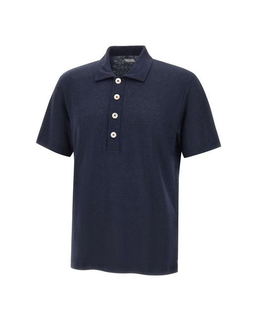Eleventy Tops ,Blauw ,Linnen Polo Shirt in het Blue voor heren