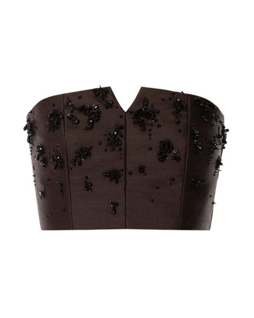 Alberta Ferretti Bruine Paillet Korset Top in het Black