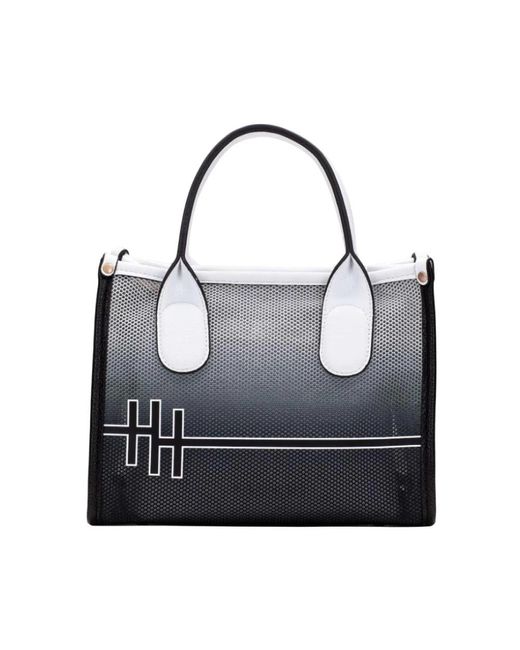 Hispanitas Black Schwarze Mesh-Strukturierte Tasche Mit Weißen Griffen