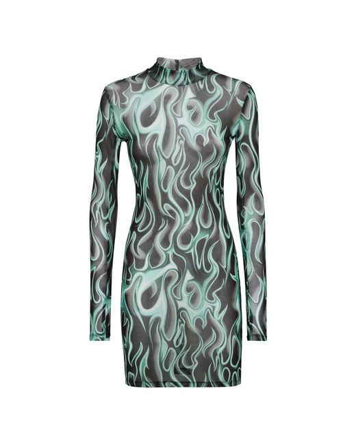 Philipp Plein Kleedjes ,Veelkleurig ,Polyester Mini Dress Flame in het Green