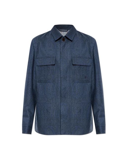 Etro Jassen ,Blauw ,Wol Wollen Jas Met Zakken in het Blue voor heren