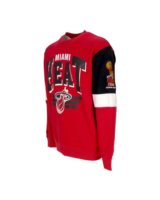 Mitchell & Ness Hoodies & Sweatvesten ,Rood ,Katoen Miami Heat Nba Crewneck Sweatshirt in het Red voor heren