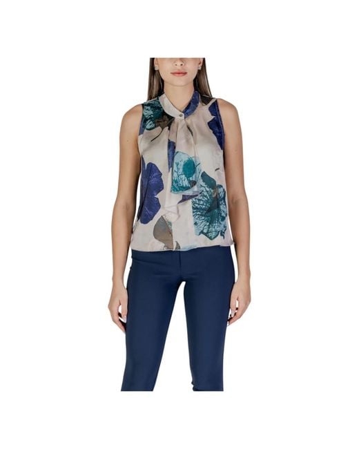 Rinascimento Blue Sleeveless Tops