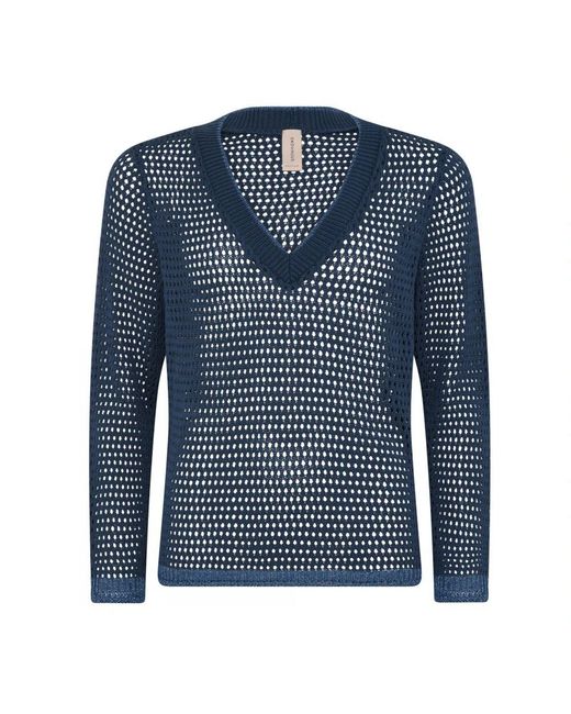 Skovhuus Blue Openwork v-neck pullover bluse jeans blau