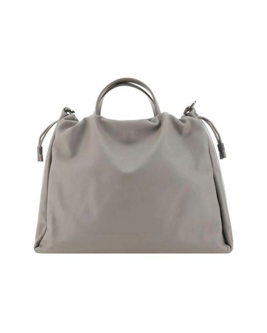 Brunello Cucinelli Gray Leder Schultertasche Mit Zugverschluss
