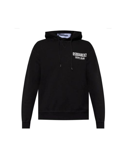 DSquared² Hoodies & Sweatvesten ,Zwart ,Katoen Zwarte Logo Print Hoodie Italiaans Gemaakt in het Black voor heren