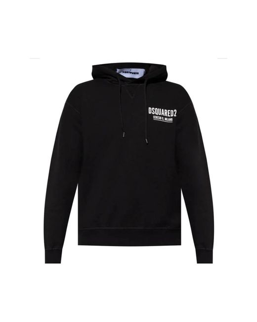 DSquared² Hoodies & Sweatvesten ,Zwart ,Katoen Zwarte Logo Print Hoodie Italiaans Gemaakt in het Black voor heren